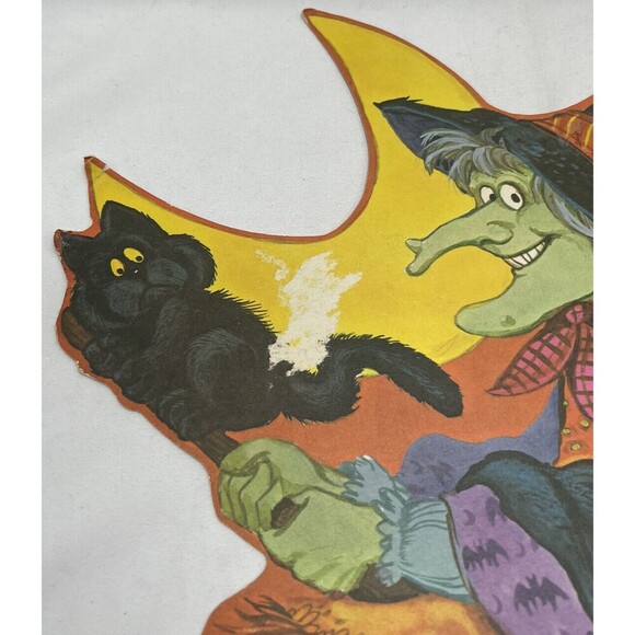 Vintage Halloween Diecut Cutout Decor 15” Witch Broom Black Cat Pumpkin - Picture 11 of 14